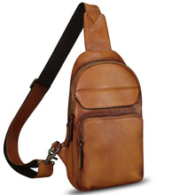 Load image into Gallery viewer, Genuine Leather Sling Bag Crossbody Motorcycle Bag Handmade Chest Bag Hiking Daypack Retro Shoulder Backpacks