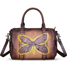 Load image into Gallery viewer, Genuine Leather Satchel for Women Hand Painted Leather Handbag Top Handle Bags Handmade Purse Crossbody Tote Bag