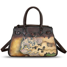 Load image into Gallery viewer, Genuine Leather Satchel for Women Hand Painted Leather Handbag Top Handle Bags Handmade Crossbody Purse Work Tote
