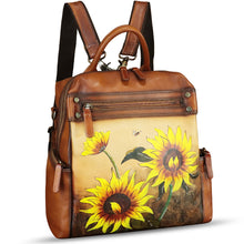 Load image into Gallery viewer, Genuine Leather Backpack for Women Hand Painted Knapsack Purse Handmade Rucksack Casual College Bag Convertible Daypack