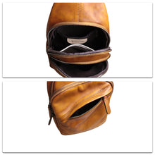 Load image into Gallery viewer, Genuine Leather Silng Bag for Men and Women Vintage Leather Sling Backpack Fashion Shoulder Crossbody Bag Chest Purse