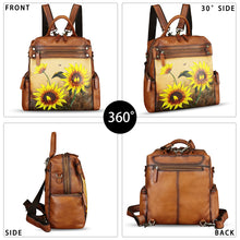 Load image into Gallery viewer, Genuine Leather Backpack for Women Hand Painted Knapsack Purse Handmade Rucksack Casual College Bag Convertible Daypack