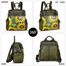 Load image into Gallery viewer, Genuine Leather Backpack for Women Hand Painted Knapsack Purse Handmade Rucksack Casual College Bag Convertible Daypack