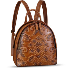 Load image into Gallery viewer, Genuine Leather Backpack for Women Purse Retro Embossed Leather Knapsack Handmade Rucksack Casual Daypack
