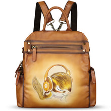 Load image into Gallery viewer, Genuine Leather Backpack for Women Hand Painted Knapsack Purse Handmade Rucksack Casual College Bag Convertible Daypack