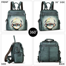 Load image into Gallery viewer, Genuine Leather Backpack for Women Hand Painted Knapsack Purse Handmade Rucksack Casual College Bag Convertible Daypack
