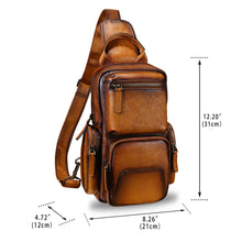 Load image into Gallery viewer, Genuine Leather Sling Bag Crossbody Casual Hiking Daypack Vintage Handmade Chest Bag Shoulder Backpack Motorcycle Pack