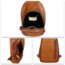 Load image into Gallery viewer, Genuine Leather Sling Bag for Women Sling Backpack Chest Shoulder Hiking Daypack Vintage Handmade Casual Crossbody Purse