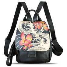 Load image into Gallery viewer, Genuine Leather Backpack for Women Hand Painted Knapsack Purse Designer Handmade Rucksack Casual Daypack