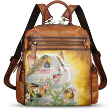 Load image into Gallery viewer, Genuine Leather Backpack for Women Hand Painted Knapsack Purse Handmade Rucksack Casual College Bag Convertible Daypack