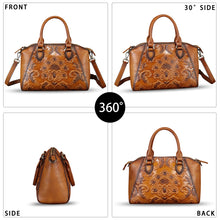 Load image into Gallery viewer, Genuine Leather Purses and Handbags for Women Vintage Embossed Leather Top Handle Bag Satchel Crossbody Shoulder Bag Strap