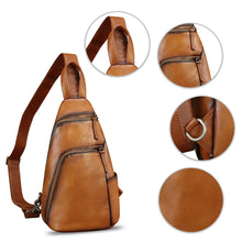 Load image into Gallery viewer, Genuine Leather Silng Bag for Men and Women Vintage Leather Sling Backpack Purse Shoulder Crossbody Bag Chest Bag