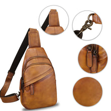 Load image into Gallery viewer, Genuine Leather Silng Bag for Men and Women Vintage Leather Sling Backpack Fashion Shoulder Crossbody Bag Chest Purse