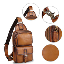 Load image into Gallery viewer, Genuine Leather Sling Bag Crossbody Motorcycle Bag Handmade Hiking Chest Daypack Retro Shoulder Backpack