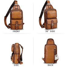 Load image into Gallery viewer, Genuine Leather Sling Bag Crossbody Motorcycle Bag Handmade Hiking Chest Daypack Retro Shoulder Backpack