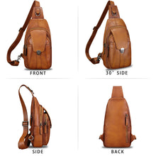 Load image into Gallery viewer, Genuine Leather Sling Bag for Women and Man Handmade Retro Hiking Crossbody Backpack Purse Chest Shoulder Daypack