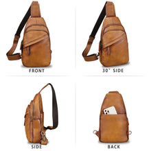 Load image into Gallery viewer, Genuine Leather Silng Bag for Men and Women Vintage Leather Sling Backpack Fashion Shoulder Crossbody Bag Chest Purse