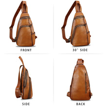 Load image into Gallery viewer, Genuine Leather Silng Bag for Men and Women Vintage Leather Sling Backpack Purse Shoulder Crossbody Bag Chest Bag