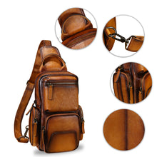 Load image into Gallery viewer, Genuine Leather Sling Bag Crossbody Casual Hiking Daypack Vintage Handmade Chest Bag Shoulder Backpack Motorcycle Pack