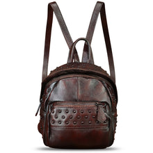 Load image into Gallery viewer, Genuine Leather Backpack Purse for Women Vintage Small Casual Daypack Handmade Western Leather Rucksack Knapsack