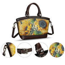 Load image into Gallery viewer, Genuine Leather Handbag Purse for Women Hand Painted Shoulder Handbag Handmade Purse Crossbody Work Tote Casual Bag