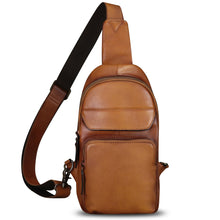 Load image into Gallery viewer, Genuine Leather Sling Bag Crossbody Motorcycle Bag Handmade Chest Bag Hiking Daypack Retro Shoulder Backpacks