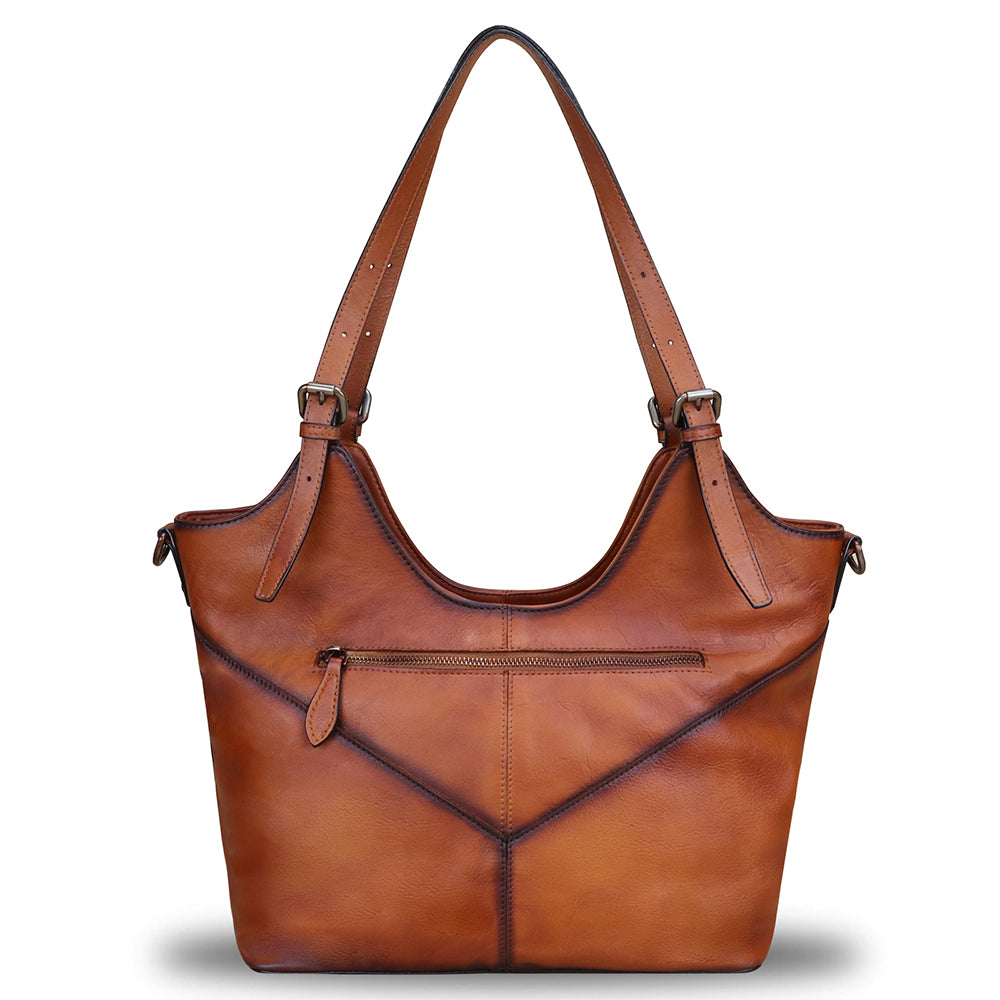 Genuine Leather Satchel Handbag For Women - Vintage Cowhide Shoulder Bag, Handmade Tote Purse