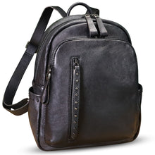 Load image into Gallery viewer, Genuine Leather Backpack Purse for Women Vintage Casual Daypack College Bag Handmade Cowhide Western Rivets Rucksack