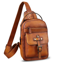 Load image into Gallery viewer, Genuine Leather Silng Bag for Men and Women Vintage Leather Sling Backpack Purse Shoulder Crossbody Bag Chest Bag