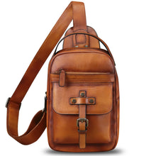 Load image into Gallery viewer, Genuine Leather Silng Bag for Men and Women Vintage Leather Sling Backpack Purse Shoulder Crossbody Bag Chest Bag