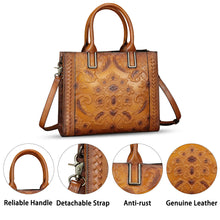 Load image into Gallery viewer, Genuine Leather Satchel for Women Embossed Handbag Top Handle Bags Handmade Purse Crossbody Tote Shoulder Bag