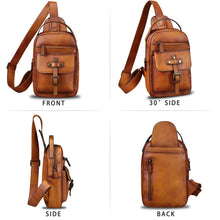 Load image into Gallery viewer, Genuine Leather Silng Bag for Men and Women Vintage Leather Sling Backpack Purse Shoulder Crossbody Bag Chest Bag