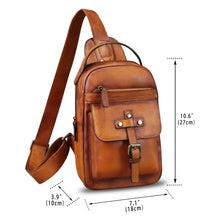 Load image into Gallery viewer, Genuine Leather Silng Bag for Men and Women Vintage Leather Sling Backpack Purse Shoulder Crossbody Bag Chest Bag