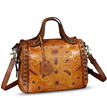 Load image into Gallery viewer, Genuine Leather Purses and Handbags for Women Vintage Embossed Leather Satchel Bags Shoulder Bag Crossbody with Strap