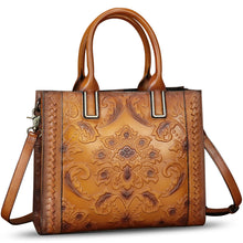 Load image into Gallery viewer, Genuine Leather Satchel for Women Embossed Handbag Top Handle Bags Handmade Purse Crossbody Tote Shoulder Bag
