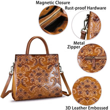 Load image into Gallery viewer, Genuine Leather Satchel for Women Top Handle Handbag Handmade Embossed Vintage Satchel Crossbody Handbags Purse Bag