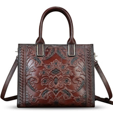 Load image into Gallery viewer, Genuine Leather Satchel for Women Embossed Handbag Top Handle Bags Handmade Purse Crossbody Tote Shoulder Bag