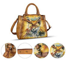 Load image into Gallery viewer, Genuine Leather Handbag Satchel for Women Hand Painted Handmade Crossbody Work Tote Bag Casual Shoulder Purses