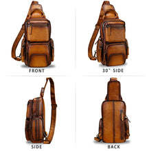 Load image into Gallery viewer, Genuine Leather Sling Bag Crossbody Casual Hiking Daypack Vintage Handmade Chest Bag Shoulder Backpack Motorcycle Pack