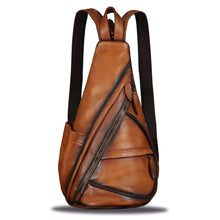 Load image into Gallery viewer, Genuine Leather Sling Bag for Men and Women Vintage Sling Backpack Shoulder Crossbody Bag Chest Bag for Ipad W0722