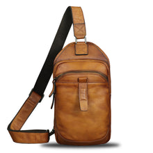Load image into Gallery viewer, Genuine Leather Silng Bag for Men and Women Retro Leather Sling Backpack Purse Shoulder Crossbody Bag Chest Bag A1339