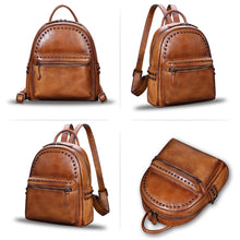Load image into Gallery viewer, Genuine Leather Backpack for Women Vintage Real Leather Knapsack purse Shoulder Rucksack Fashion Daypack Bag