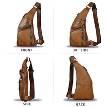 Load image into Gallery viewer, Genuine Leather Sling Bag for Men Vintage Handmade Crossbody Daypack Hiking Backpack Retro Crossbody Shoulder Bag W0727