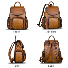 Load image into Gallery viewer, Genuine Leather Backpack for Women Vintage Real Leather Rucksack Fashion Backpack Purse Daypack Bag High Capacity