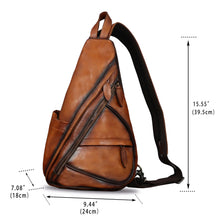 Load image into Gallery viewer, Genuine Leather Sling Bag for Men and Women Vintage Sling Backpack Shoulder Crossbody Bag Chest Bag for Ipad W0722