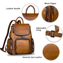 Load image into Gallery viewer, Genuine Leather Backpack for Women Vintage Real Leather Rucksack Fashion Backpack Purse Daypack Bag High Capacity