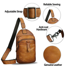 Load image into Gallery viewer, Genuine Leather Silng Bag for Men and Women Retro Leather Sling Backpack Purse Shoulder Crossbody Bag Chest Bag A1339