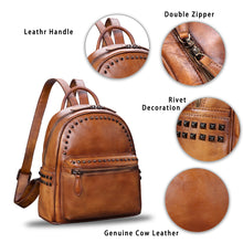 Load image into Gallery viewer, Genuine Leather Backpack for Women Vintage Real Leather Knapsack purse Shoulder Rucksack Fashion Daypack Bag