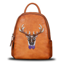 Load image into Gallery viewer, Genuine Leather Backpack Leather Knapsack Rucksack Deer Pattern