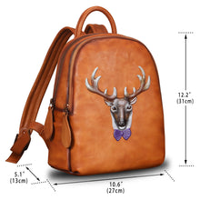 Load image into Gallery viewer, Genuine Leather Backpack Leather Knapsack Rucksack Deer Pattern